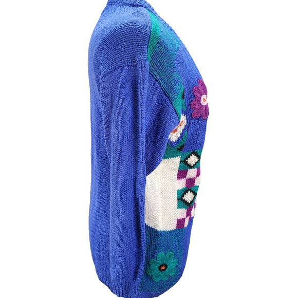 Vtg Cynthia J Sweater Women 1X 80-90s Granny Cardigan Knit Patchwork Cottagecore - Picture 6 of 13